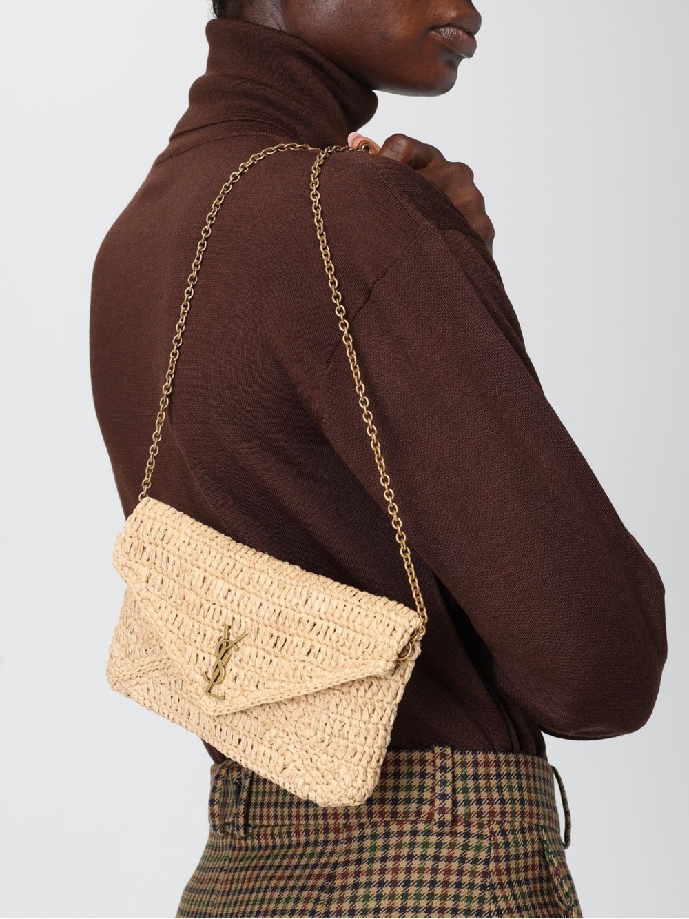 New Saint Laurent Cassandre Raffia Chain Pouch Bag - Picture 3 of 4